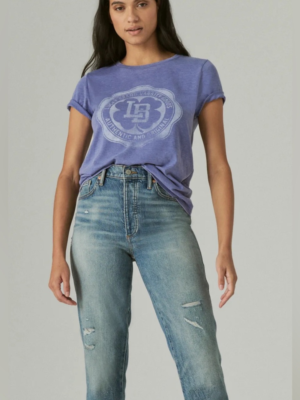 Lucky Brand Lavender Crewneck Tee with Faded Graphic